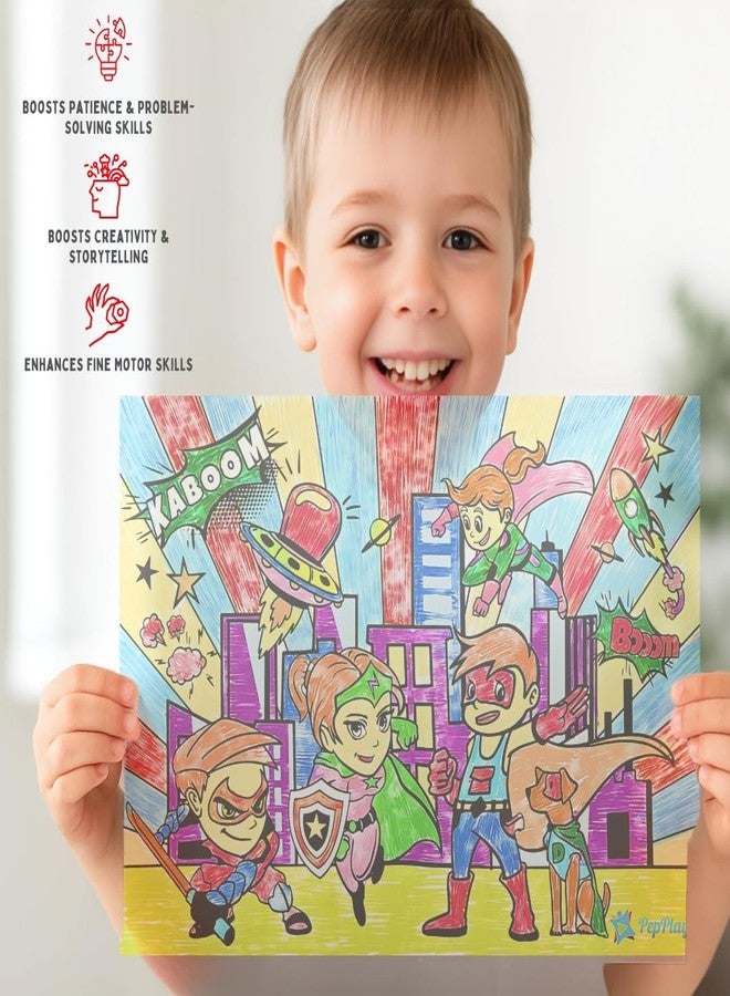 PepPlay Recolourables Doodle Mats - Super Power | 2 Coloring mat, 6 Quick-Dry, Smudge-Free Markers, Mess-Free, Reusable Travel Art Kit for Kids Ages 3, 4, 5, 6, 7 | Superhero Gift for Boys & Girls - Image 2